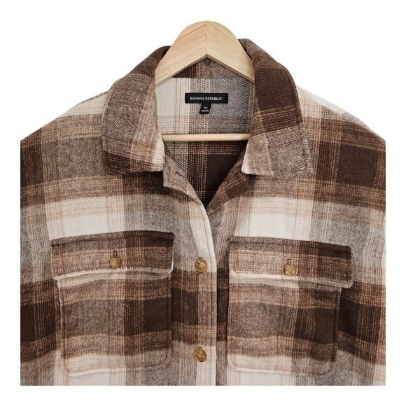 Banana‎ Republic Womens Wool Blend Flannel Shacket Boyfriend Oversized Plaid - Picture 6 of 14